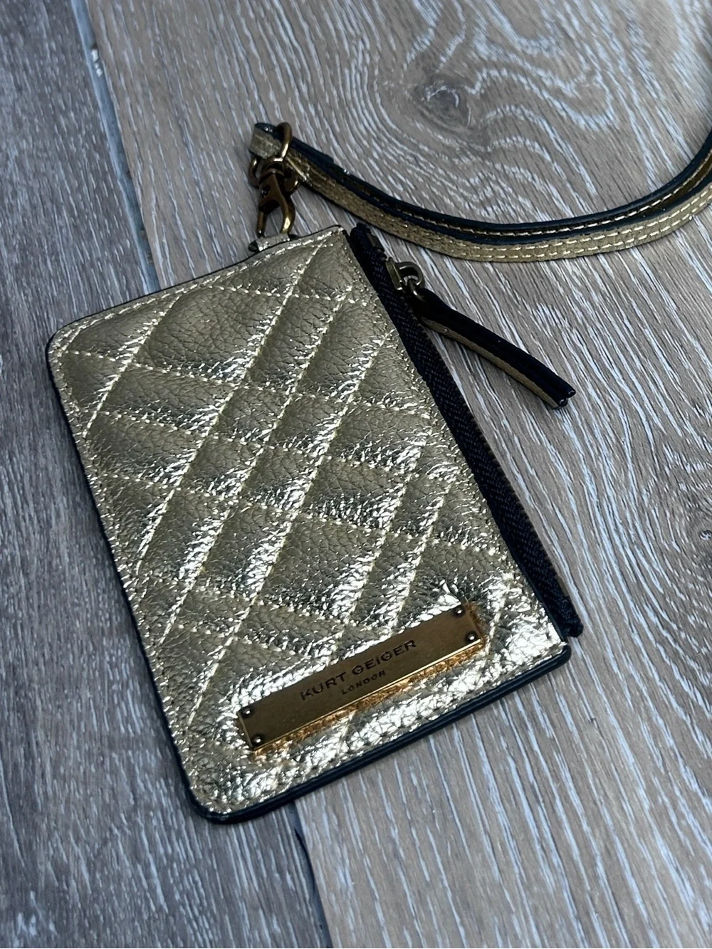 Kurt Geiger Metallic Gold Quilted Cardholder Wristlet Wallet